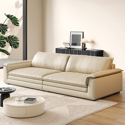 Khaki Genuine Leather Modular Sofa
