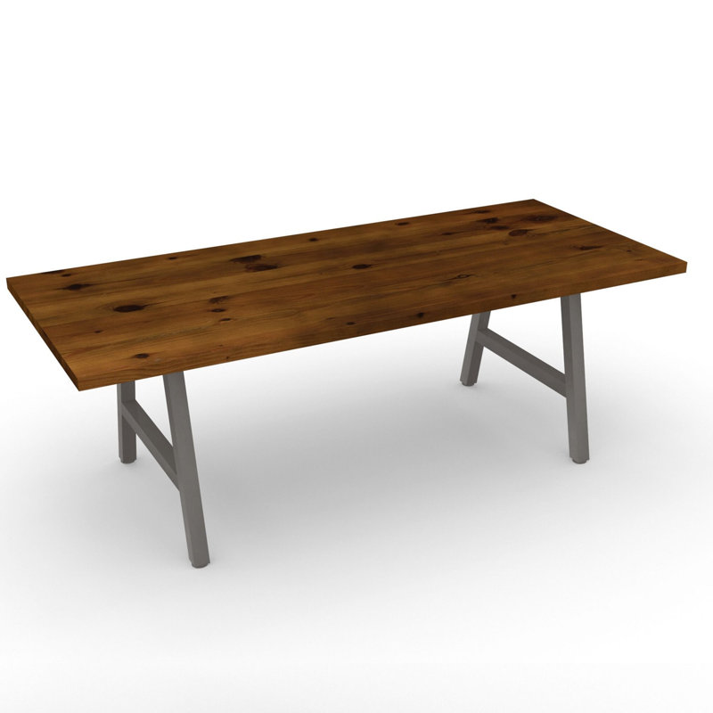 Solid Wood Top Metal Base Dining Table, Antique, 30" H x 96" L x 40" W