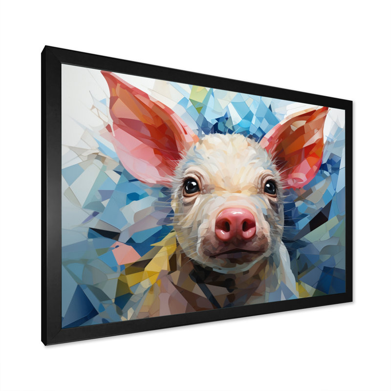«Pink Curious Piglet», reproduction géométrique sur toile, H 12 po x l 20 po x P 1 po, Cadre simple noir