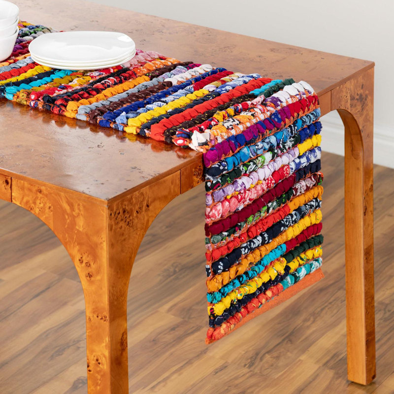 Tapis multicolore en coton tressé à la main Lilan, Chemin de table 1 pi 2 po x 10 pi
