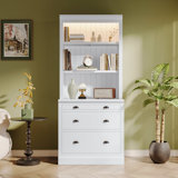 83.4"Tall Bookshelf With LED Lighting, Modern Bookcase With 3 Drawer And Open Shelves,Storage Bookshelf For Living Room,Home Office (Bookshelf)