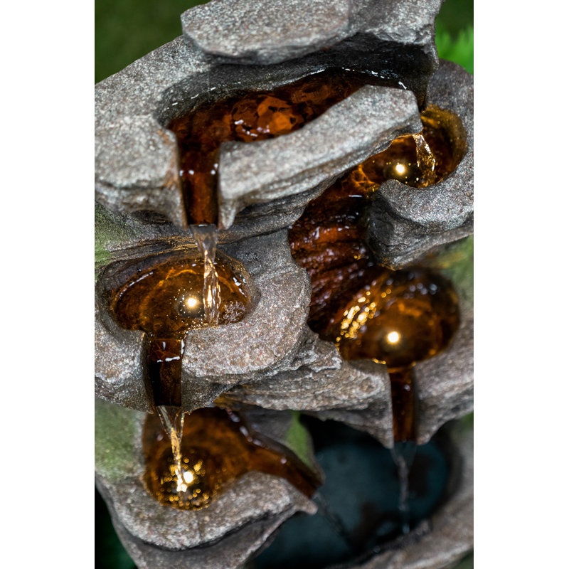 Resin Multi-Level Rock Fountain with LED Light