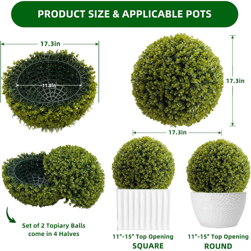Topiary Ball 2 Pcs, Artificial Cedar Topiary Balls Garden Spheres Decorative Balls for Outdoor Patio Garden and Indoor, Wedding Decoration