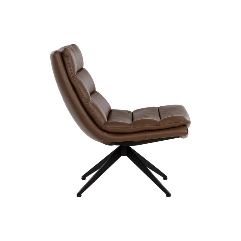 Leather Swivel Tufted Lounge Chair, Brown Genuine Leather
