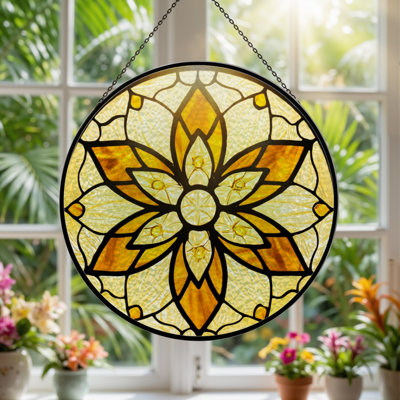 Vitrail de vitrail à motif floral H 7,8 po