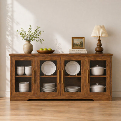 Buffet 66 po avec portes en verre et tablettes réglables