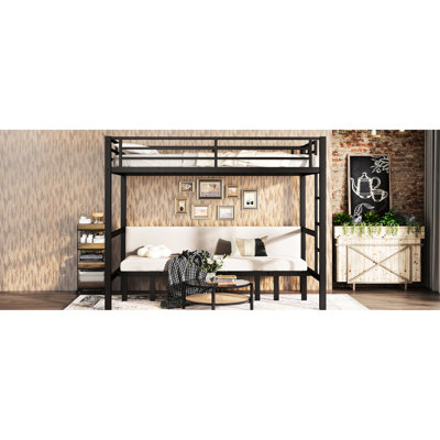 Twin Xl Over Black Metal Bunk Bed, Three - Section Pull Out Lower For Party Space, High Guardrail On Top, Easy To Assemble At Home Bed Of Size, Pulls Different Leisure Activities, Top With Rails,
