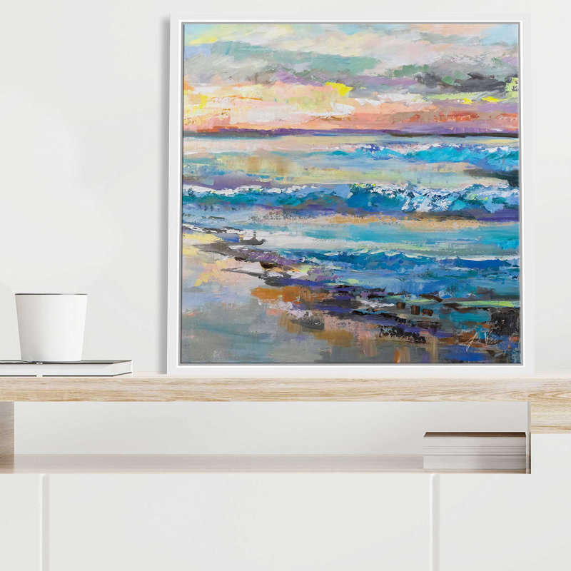 Jet de mer II - Peinture, L 39,5 po x H 39,5 po, Cadre blanc