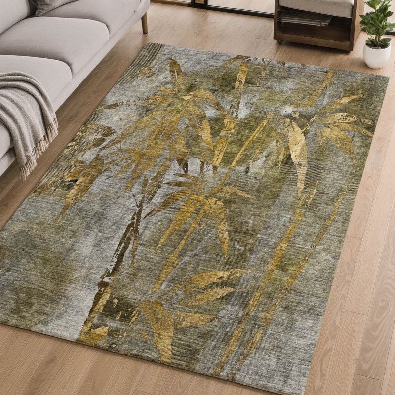 Premium Machine Washable Mayfield AMF2222 Botanical Rug, Pewter, 2'6" x 3'10"