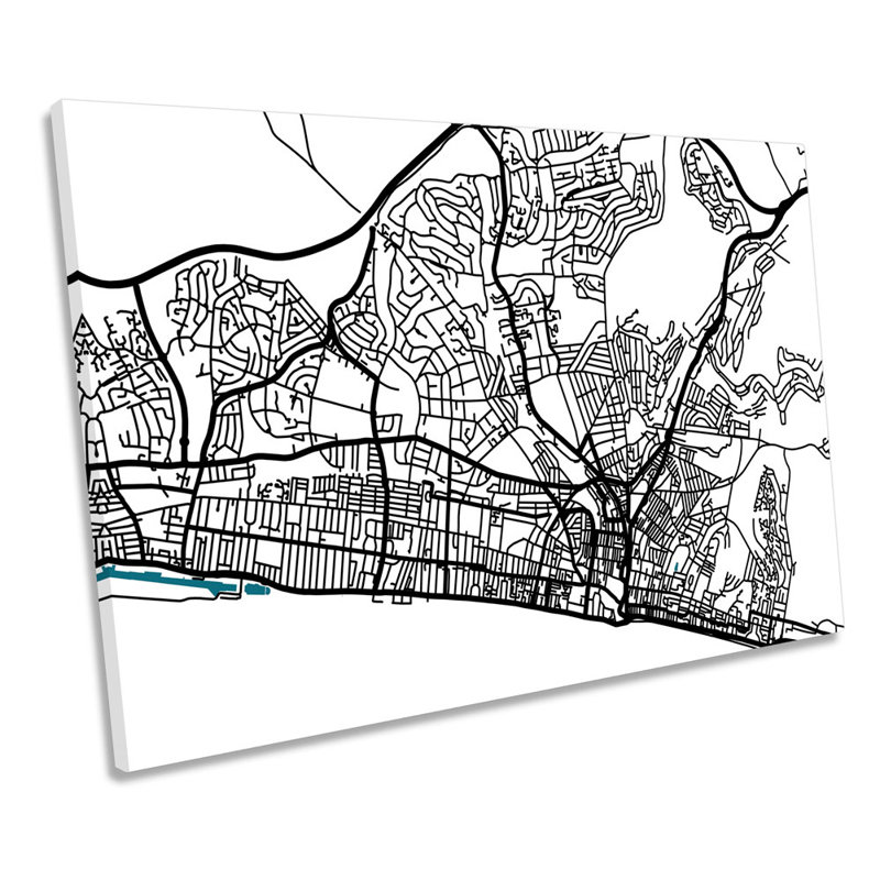Brighton Map City Minimalistic Modern - Wrapped Canvas Print, 61cm H x 91.4cm W x 4cm D