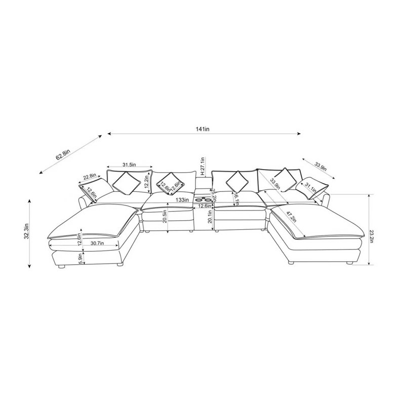 Canapés à compression avec rangement, 141 po Corduroy Modern Home