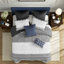 Ensemble de literie très grand / très grand Farmhouse, édredon en coton 3 pièces avec capitonnage en chenille, motif à chevrons gris