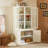 Freestanding Glass Door Pantry, Farmhouse Style Display Cabinets, Hutch With Lattice Window, For Hallways, Livingroom Kitchen & Office