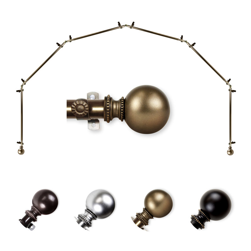 Adjustable 0.81" Bay Window Single Curtain Rod, Antique Brass, 28" - 48" (each side)