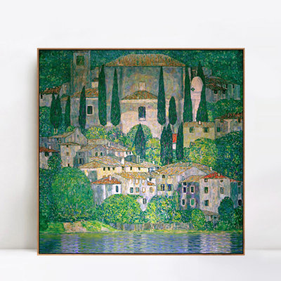 Reproduction d'art giclée sur toile encadrée «Kirche (Church) in Cassone» par Gustav Klimt, art mural pour salon, décorations pour bureau à domicile
