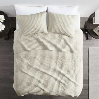 2 pièces de courtepointe crème pour lit simple / simple TG - microfibre douce, rembourrée de coton, réversible, froissable, crème lavable à la machine, microfibre avec rembourrage, literie pour la maison