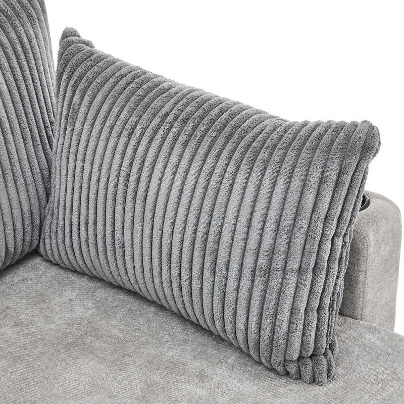 111.8" Sectional Sofa Pull-Out Sofa Bed Versatile Sofa Sleeper With Large Storage Space, Gray Chenille