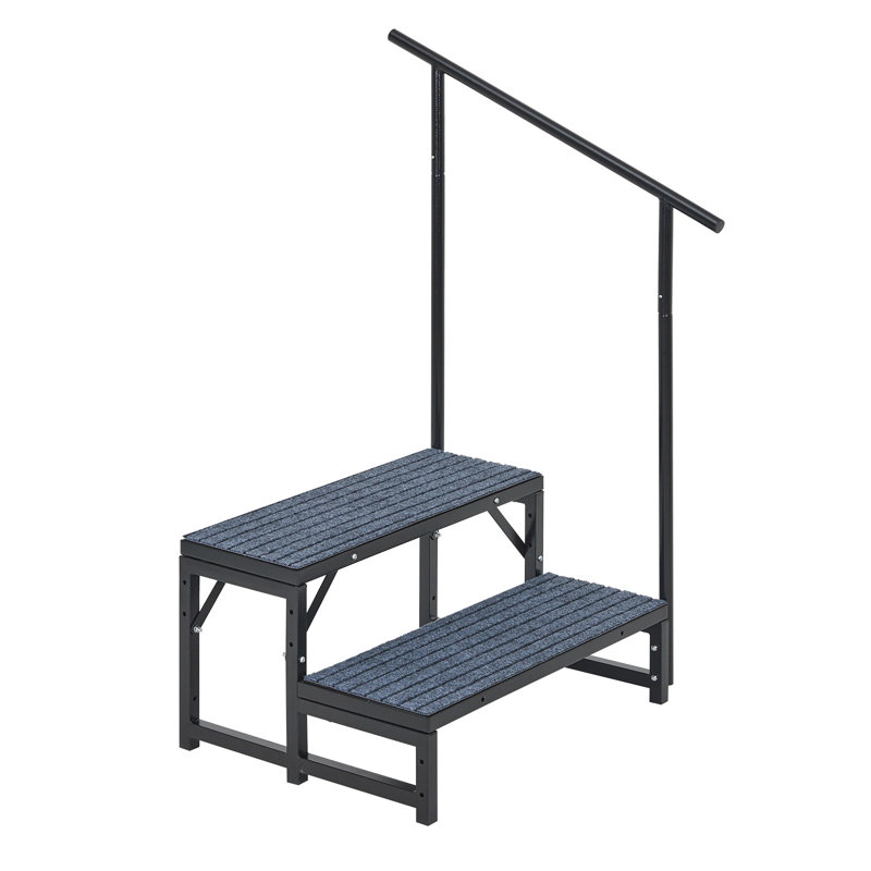 RV Steps, Heavy-Duty 2-Step Hot Tub Steps with 1 Handrail, RV Trailer Steps with Non-Slip Mats, Portable Ladder Stairs for RV, Pool, Camper, Trailer, Mobile Home, Porch