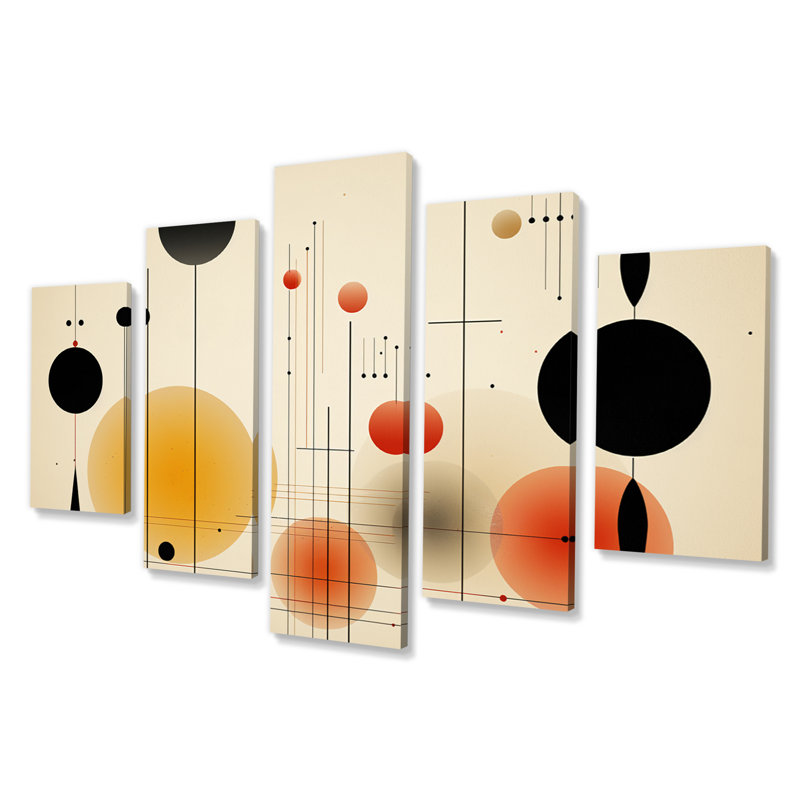 Pleine lune, minimalisme en rétro II, art mural géométrique moderne, salon, 5 panneaux