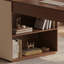 Bureau rectangulaire à 2 tiroirs brun noyer + kaki + argent manufacturé + acier inoxydable-356443469-356443468