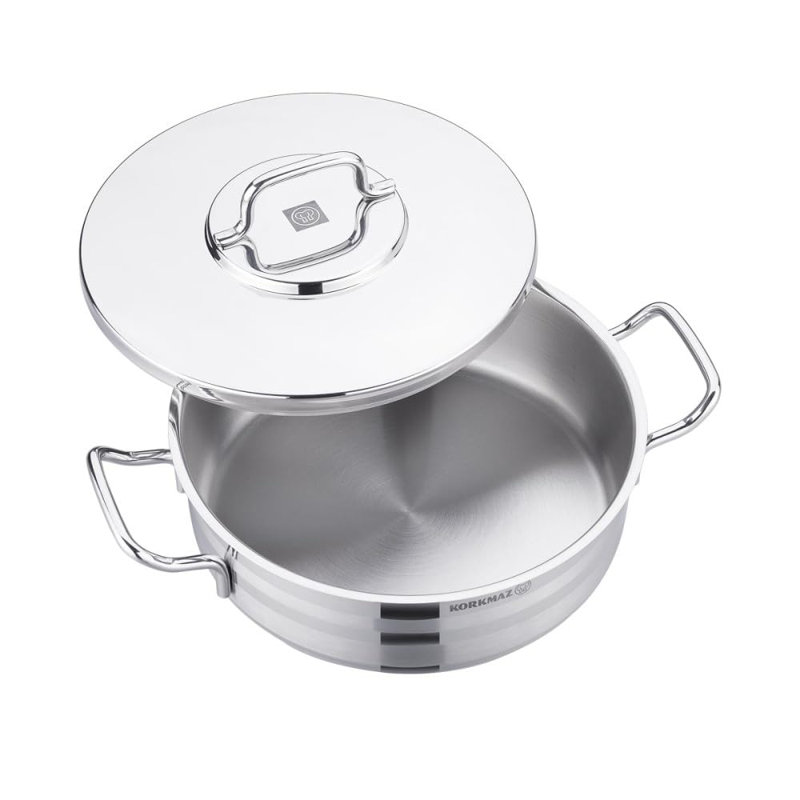 Casserole basse Korkmaz Astra en acier inoxydable avec couvercles en acier inoxydable, Astra, 18 pintes, 18 pte