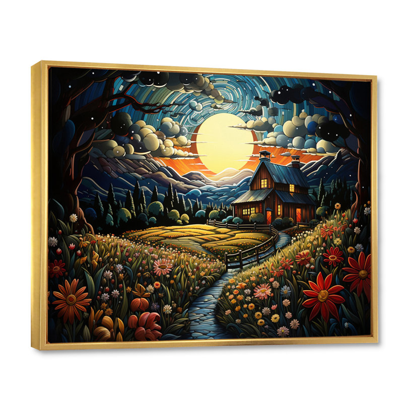 «Countryside Serenade at Night», reproduction sur toile, H 30 po x l 40 po x P 1,5 po, Cadre flottant doré