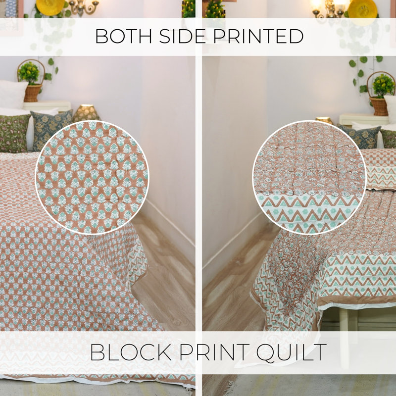 Literie bohème de luxe à motif floral en tissu imprimé Fab Fabine pour chambre et canapé, Brun/vert, Très grand californien