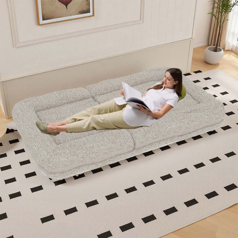 Méridienne pliante avec 5 positions réglables, Peluche beige