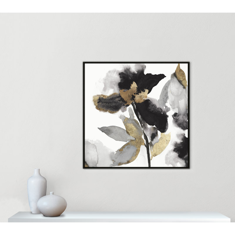 «Black Petals Black Gold Leaves II» par Asia Jensen, Espresso, H 41,5 po x l 41,5 po