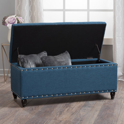 Rangement en tissu bleu marine et pieds en bouleau brun foncé pour le salon, P 18,55 po x l 42,15 po x H 18,55 po avec console