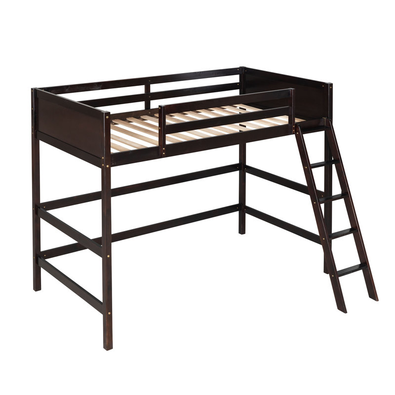 Solid Wood Twin Loft Bed with Ladder – Sturdy Pine Frame, Minimalist Platform Bed for Bedroom(Espresso)