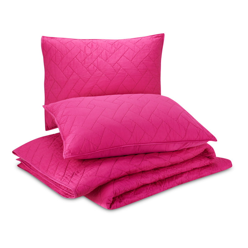 Pink Full Cotton Minimalist Duvet Coverlet Set