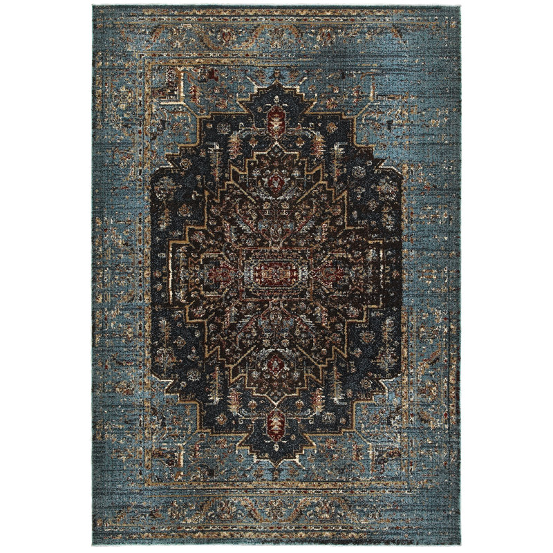Tapis bleu / bleu marine Donaldina, Rectangle 9 pi 10 po x 12 pi 10 po