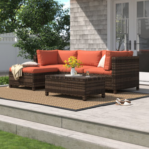 Parkhurst 3 - Person Rattan Sectional Outdoor Seating Group with Cushions