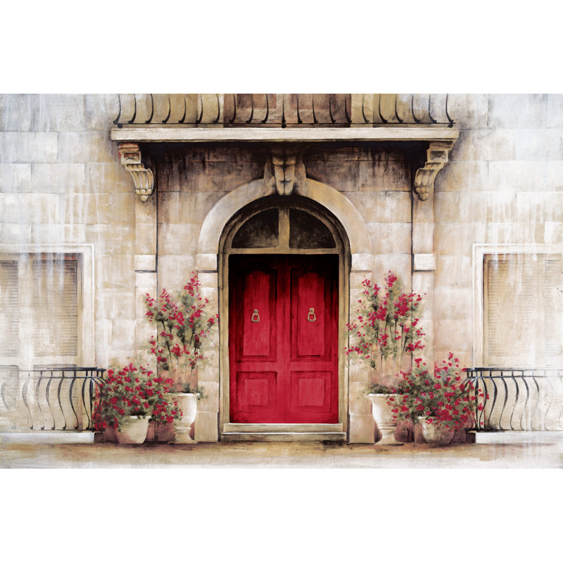 Red Door Tuscan Scene - Wrapped Canvas Painting, 30cm H x 46cm W x 3.8cm D