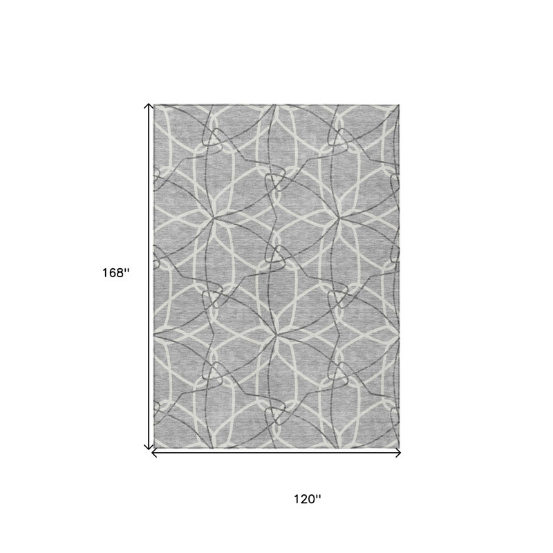Tapis extérieur lavable à motif géométrique gris et ivoire 10 pi x 14 pi