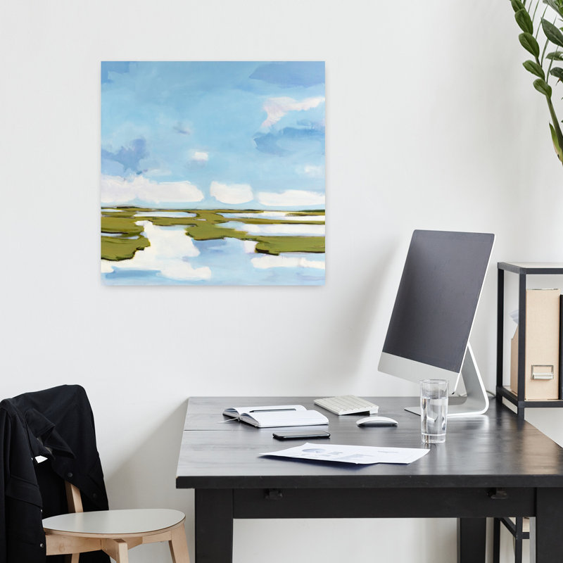 Nuage illusion, art abstrait de paysage côtier, H 18 po x l 18 po