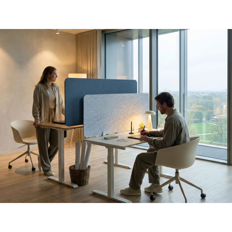 Desk Screen WALLY Green, 50cm H x 120cm W x 1cm D, Grey