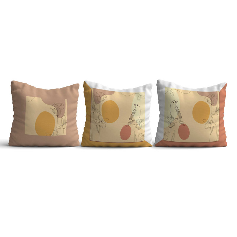 Comfortable Cushion Set (3 Pieces), 17 x 17 Inches | 50% Cotton / 50% Polyester, Silicone Filling | Machine Washable, Ironable, Digital Print Design | Perfect for Home Decor, Sofas, and Chairs