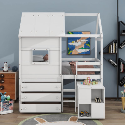 Twin Size House Loft Bed With Storage Desk And 3 Drawer Chest -  Harper Orchard, B702055D73F94B8E963EA7BB49F220F5