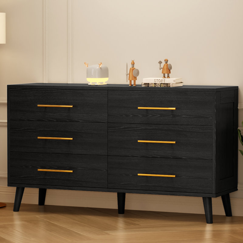 6 Drawer Dresser For Bedroom, Chest Of Drawers With Metal Handles