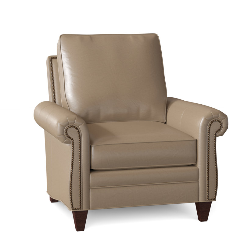 Fauteuil en cuir véritable de 38 po de largeur Reddish, Acajou, Naturel, Cuir véritable vert forêt d'Anilina