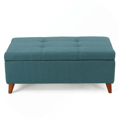 Button Tuft  Storage Ottoman Bench With Hinged Lid & Solid Wood Legs For Living Room & Bedroom