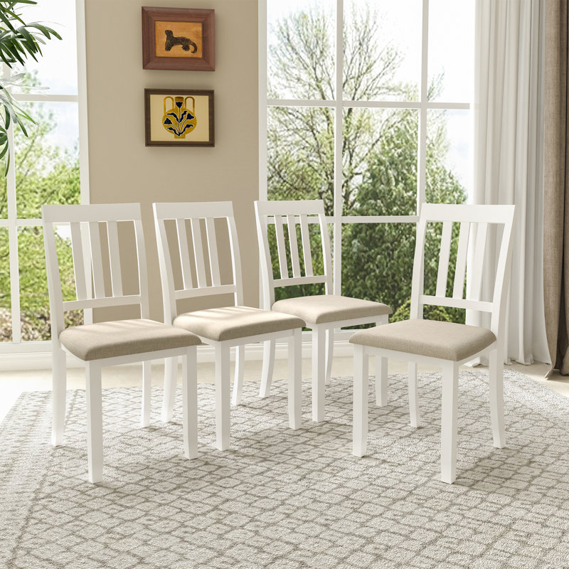 6 - Person Solid Wood Upholstered Dining Set, Brown, 6 Pieces: Table, Bench, 4 Chairs , White