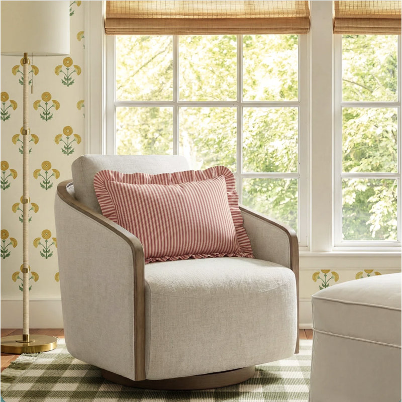 Nieve 29.5'' Wide Upholstered Swivel Barrel Chair, Nathan Wheat Performance Tweed
