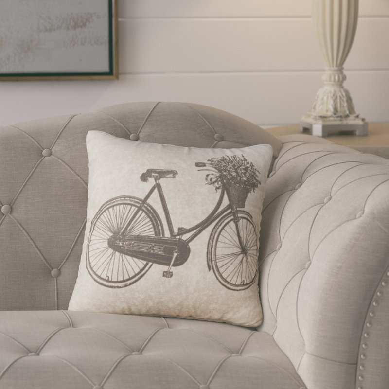 Bike Cotton Throw Pillow, Grey
