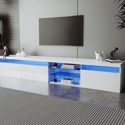 TV Stand With 2 Glass Shelves For Tvs Up To 105", TV Cabinet With LED Design  For Living Room