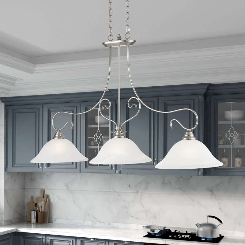 Luminaire suspendu pour îlot de cuisine 3 lumières Aquala, Nickel brossé