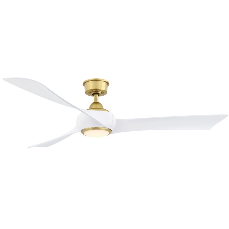 Wrap Custom 60 inch Indoor/Outdoor Celling Fan with LED CCT Select Light Kit - Brushed Satin Brass with Matte White blades