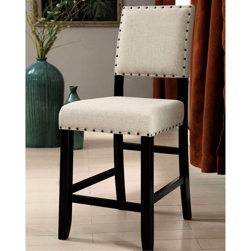 2 chaises à hauteur de comptoir au style gracieux, noir antique et beige avec détails fins